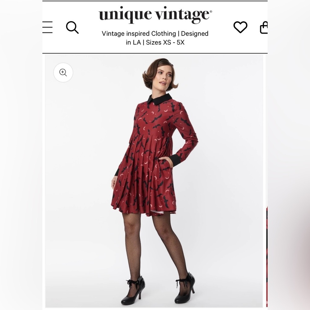 Unique Vintage Burgundy & Black Bats Baby Doll Dress Large 10-12